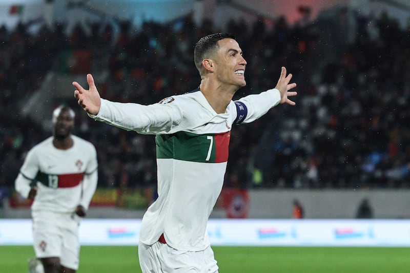 Portugal`s Cristiano Ronaldo celebrates after opening the scoring. EPA