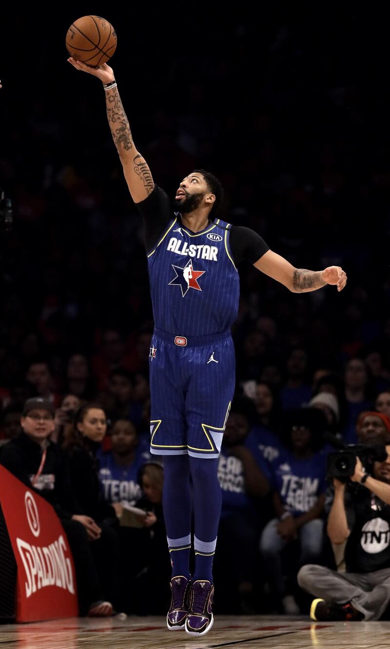 Anthony Davis of Team LeBron grabs a rebound in the first quarter against Team Giannis. AFP