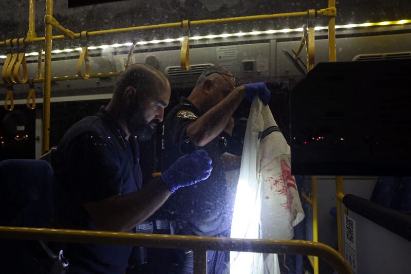 Israeli security forces inside the bus. AFP