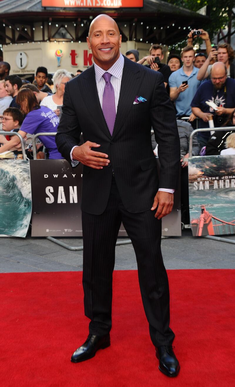 LONDON, ENGLAND - MAY 21:  Dwayne johnson attends the UK Premiere of "San Andreas" at Odeon Leicester Square on May 21, 2015 in London, England.  (Photo by Stuart C. Wilson/Getty Images)
