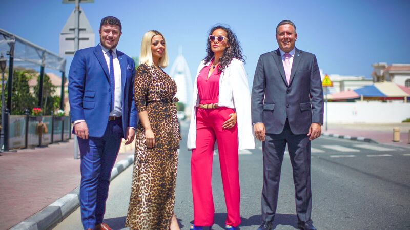 Dubai expatriates Daniel McGeachy, Naouel Somali, Nadia Cartes Murillo and Paul Christodoulou. Photo: Spun Gold TV / BBC