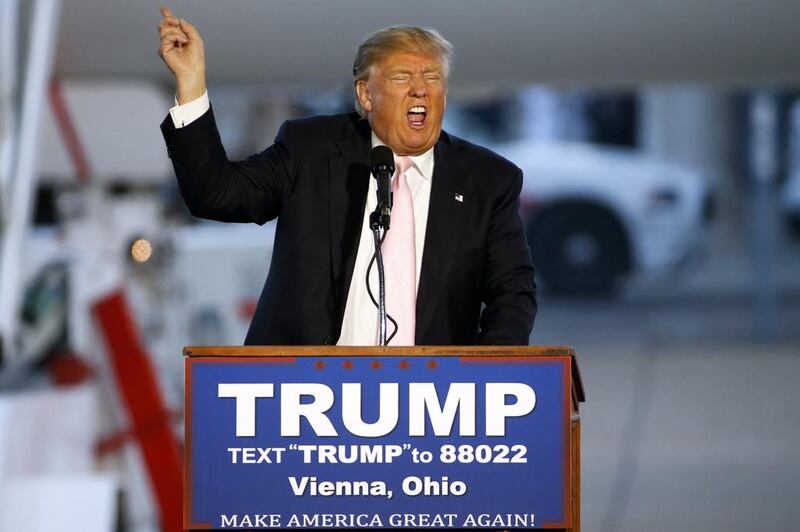 Republican presidential candidate Donald Trump at a rally in a at Youngstown-Warren Regional Airport in Vienna, Ohio during the 2016 election campaign. Gene Puskar/ AP Photo