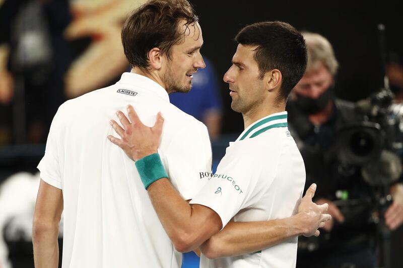 Novak Djokovic and Daniil Medvedev after the match. Getty