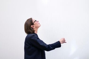 Artist Susanna Fritscher with her immersive instillation entitled 'Fur Die Luft', on view at the Louvre Abu Dhabi. Reem Mohammed / The National