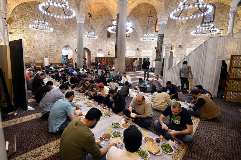 Iftar at the Prince Mansour Assaf Mosque in central Beirut, Lebanon. EPA