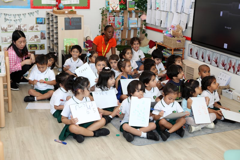 Students of FS1 in their classroom at the Arcadia Global School in Al Furjan area in Dubai. Pawan Singh / The National