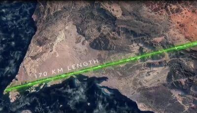 The Line is a 170km belt of hyper-connected future communities, without cars and roads in Saudi's Arabia's new city, Neom. Courtesy, Neom
