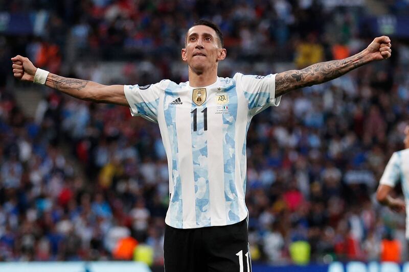 Angel Di Maria celebrates after scoring their second goal. AFP