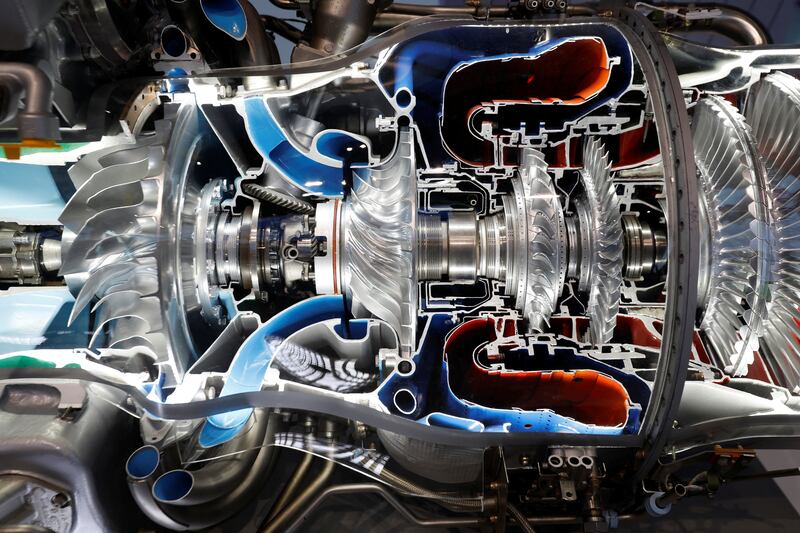 A detailed view of a Pratt & Whitney PW123 engine. Reuters