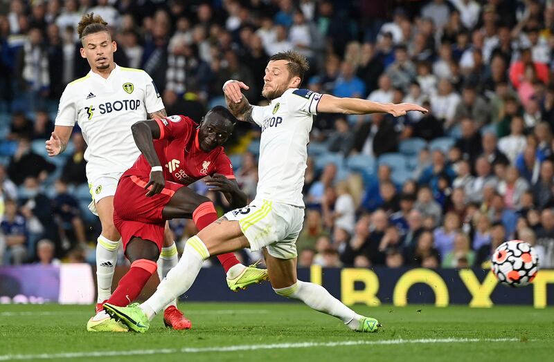 Liverpool striker Sadio Mane scores the third goal. Getty