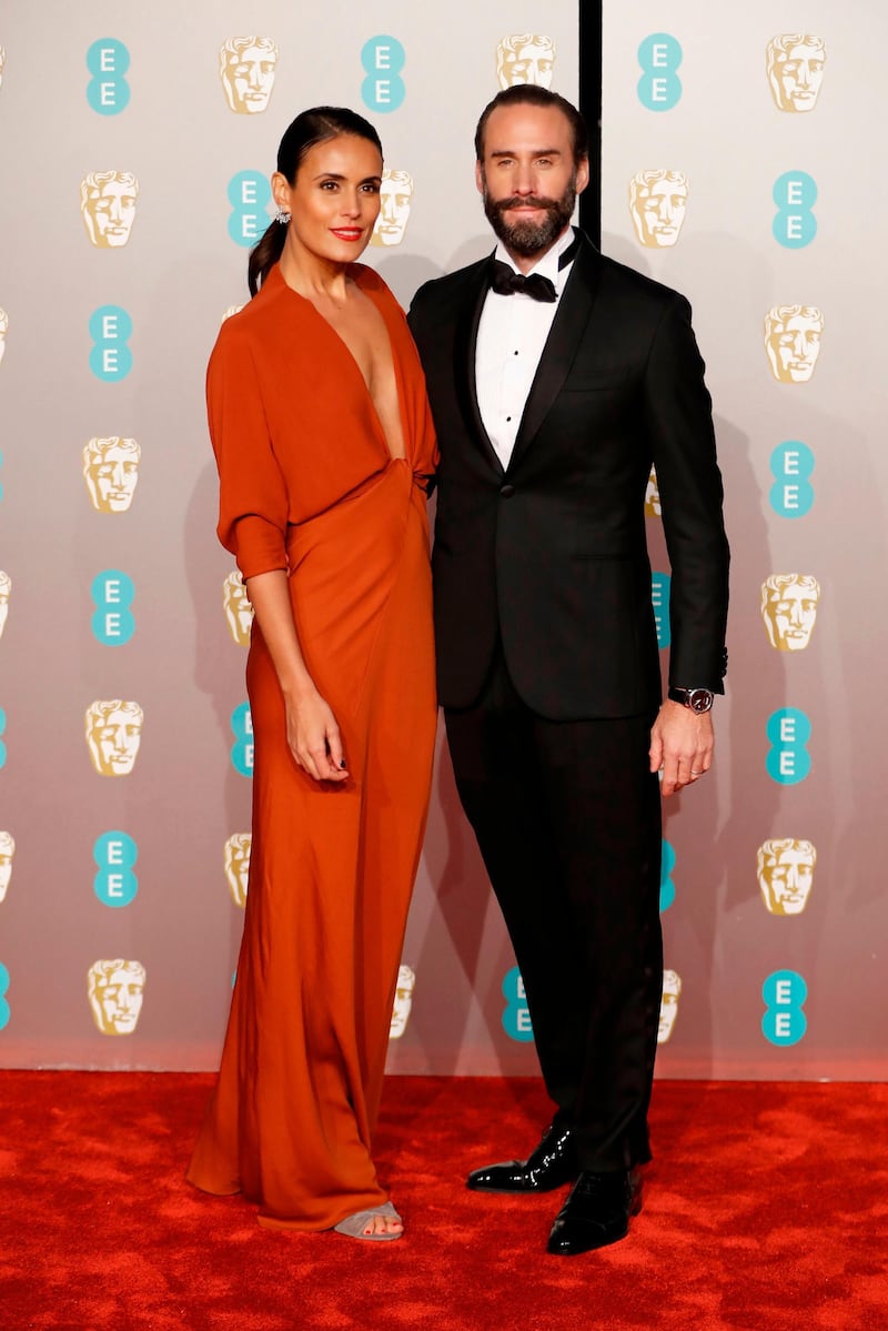Joseph Fiennes and Maria Dolores Dieguez at the 2019 Bafta Awards ceremony at the Royal Albert Hall in London, on February 10, 2019. AFP