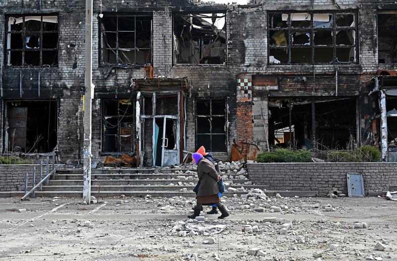 Destruction caused by intense shelling in Tsirkuny village, Kharkiv region, Ukraine. AFP