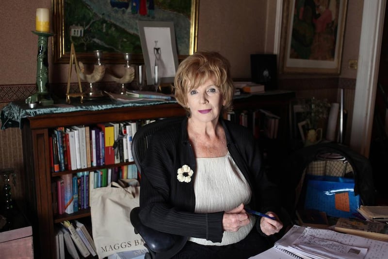 Irish poet, novelist and playwright Edna O'Brien at her home in Chelsea, London. Eamonn McCabe / Getty Images