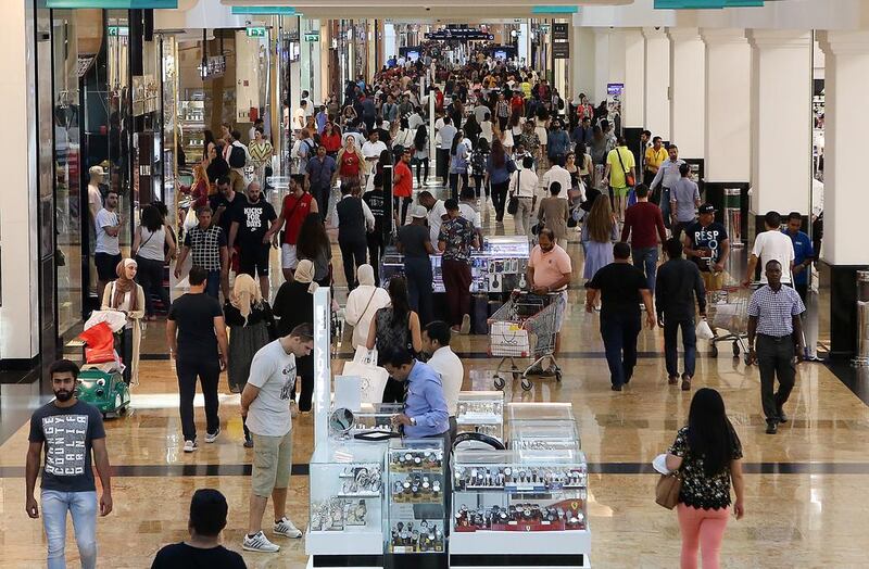 Dubai's retail sector shows positive signs of growth, according to Emirates NBD's latest economy tracker. Pawan Singh / The National
