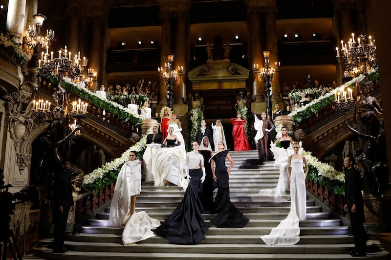 Stephane Rolland used the grand marble staircase of the opera house to stage his homage to soprano Maria Callas. Photo: Stephane Rolland 