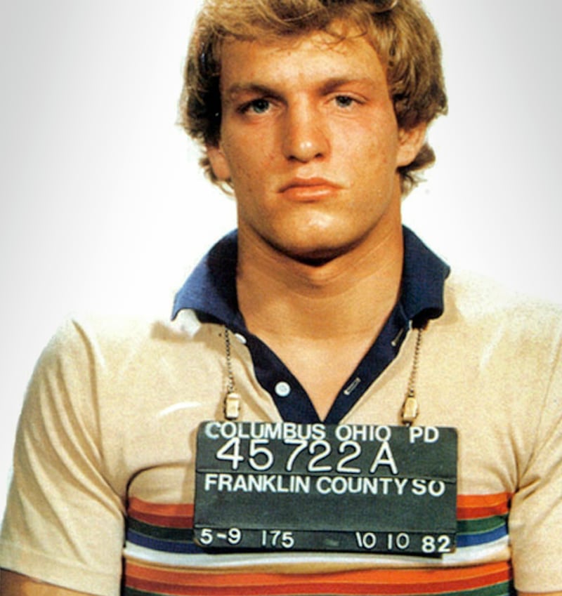 Woody Harrelson following his arrest for disturbing the peace in October 1982. Getty Images
