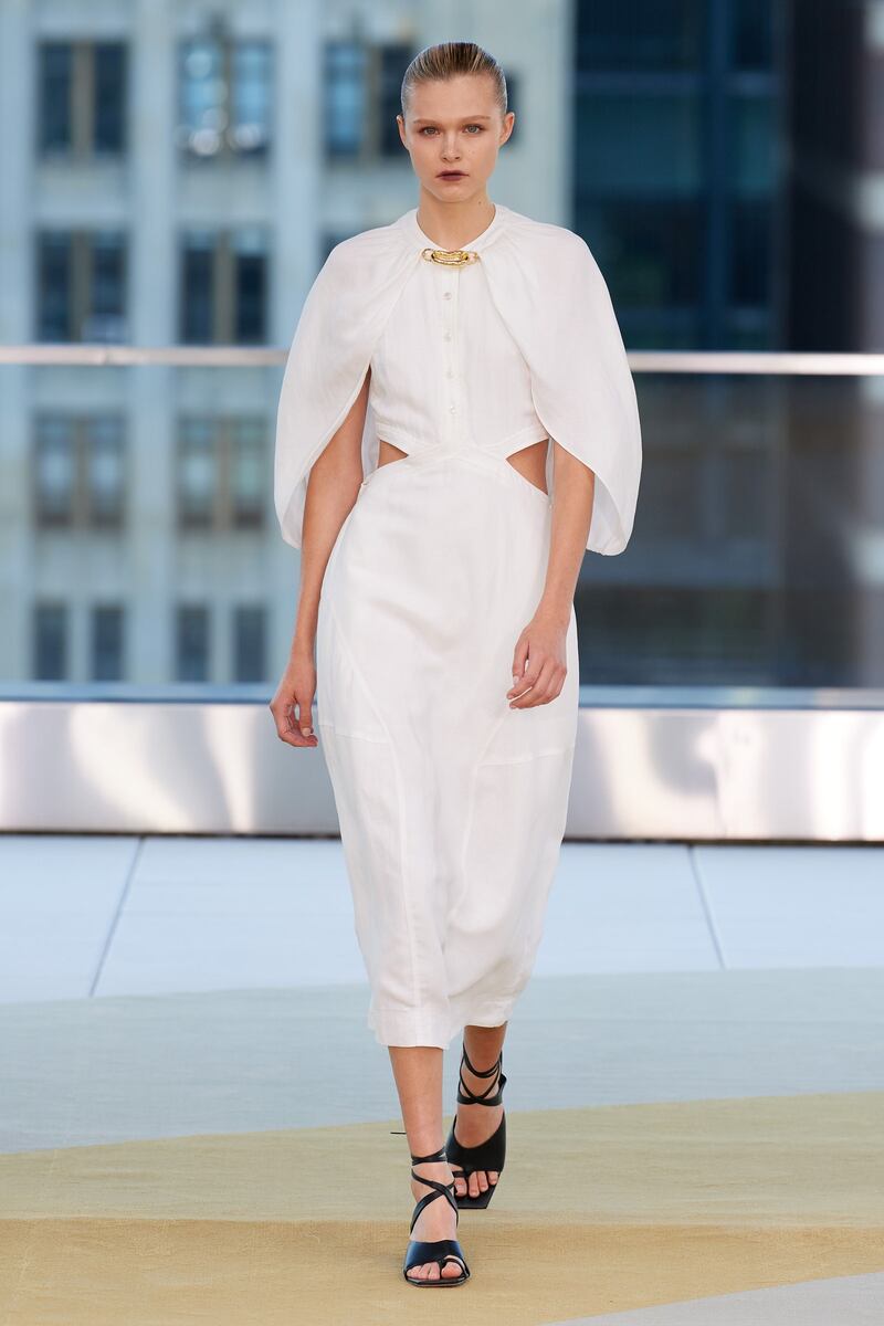 A complex caped dress looks simple at Jonathan Simkhai. Photo: Jonathan Simkhai