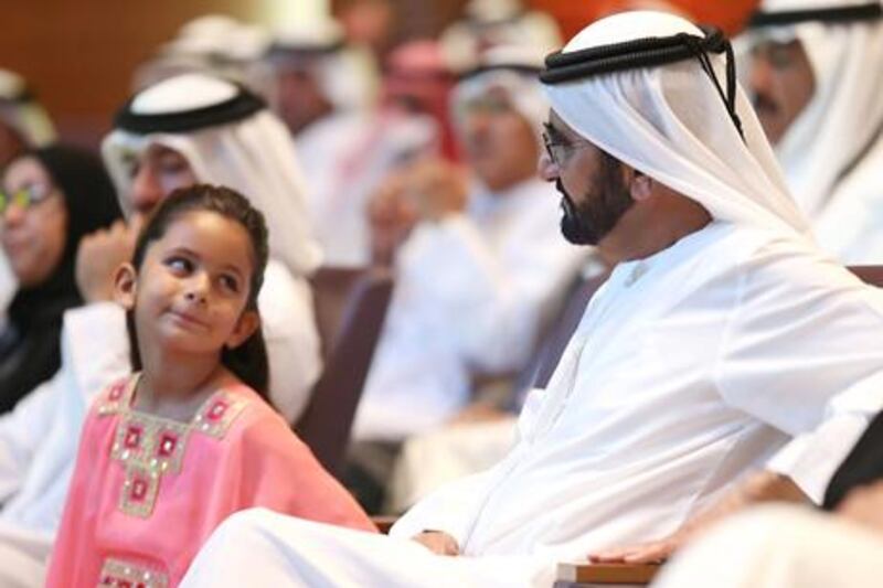 Sheikh Mohammed bin Rashid accompanied by his youngest daughter, Sheikha Al Jalila, at the official launch of the Al Jalila Foundation. Photo courtesy of Wam