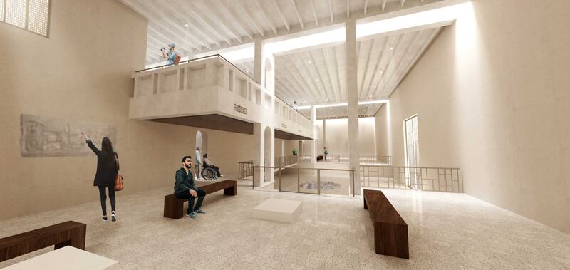 Renderings of the Mosul Cultural Museum, with the hole still visible in the Assyrian Hall. Photo: Mosul Cultural Museum