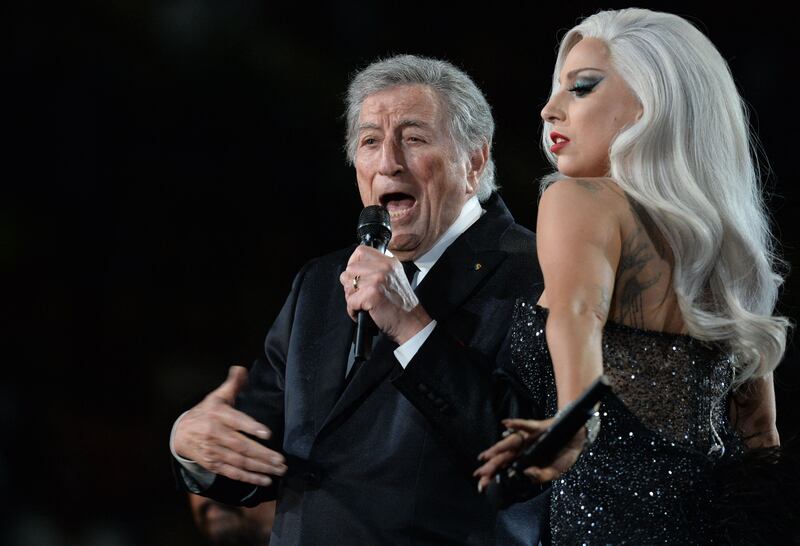 Tony Bennett and Lady Gaga at the Grammys in February 2015. AFP