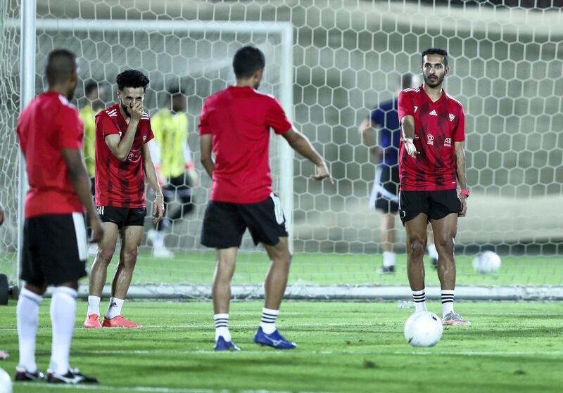 UAE's Ali Mabkhout during training before the game between the UAE and Thailand in the World cup qualifiers at the Zabeel Stadium, Dubai on June 6th, 2021. Chris Whiteoak / The National. 
Reporter: John McAuley for Sport