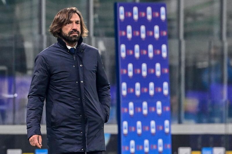 Juventus coach Andrea Pirlo reacts during the Italian Serie A match against Inter Milan at the San Siro. AFP