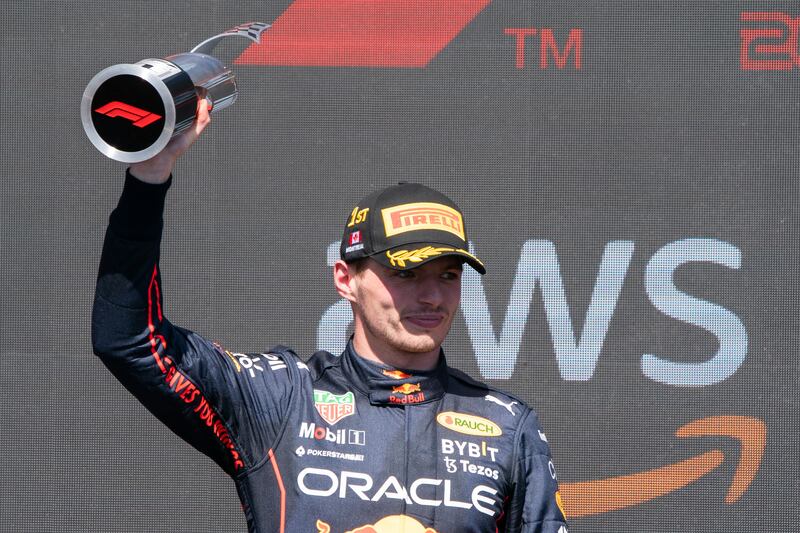 Max Verstappen of Red Bull Racing celebrates on the podium after the winning the Canadian Formula One Grand Prix on Sunday. EPA