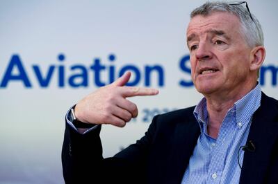 Ryanair CEO Michael O'Leary gestures during an AFP interview at A4E aviation summit in Brussels on March 3, 2020.   / AFP / Kenzo TRIBOUILLARD
