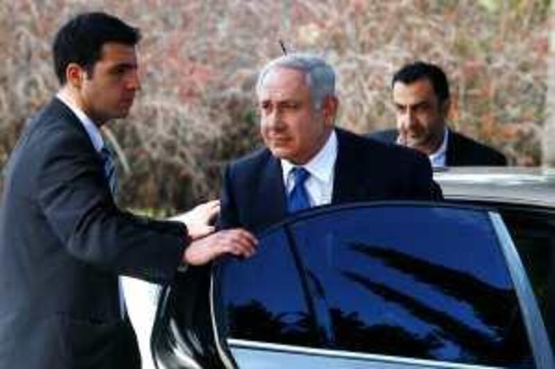 JERUSALEM, ISRAEL, FEBRUARY 20: (Israel out)  Israel's Likud Party leader Benjamin Netanyahu arrives for a meeting with Israel's President Shimon Peres in Jerusalem February 20,2009. Right-wing leader Netanyahu on Friday accepted a mandate to form Israel's next government and immediately called for a broad, national unity coalition with centrist and left-wing partners.(photo by  Lior Mizrahi/Getty Images)

 *** Local Caption ***  GYI0056799050.jpg *** Local Caption ***  GYI0056799050.jpg