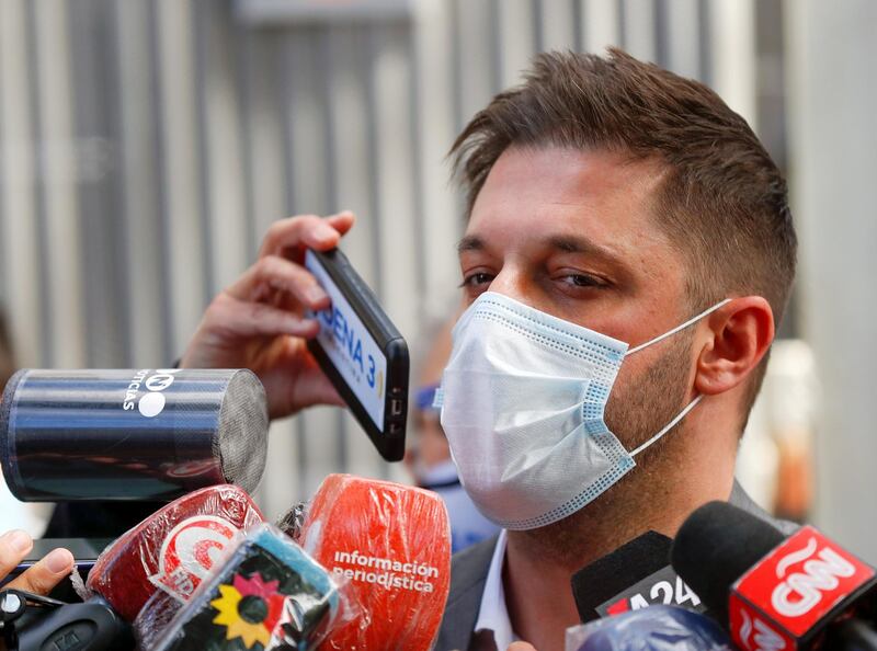 Matias Morla, Maradona's lawyer, speaks to the press outside the clinic. Reuters