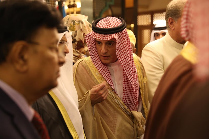 Saudi Minister of State for Foreign Affairs Adel al-Jubeir, centre, during the foreign ministers meeting in Jeddah.  AFP