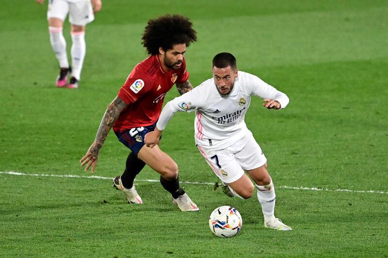 Eden Hazard on the attack during Real Madrid's 2-0 La Liga win over Osasuna at the Estadio Alfredo Di Stefano on Saturday, May 1. AFP