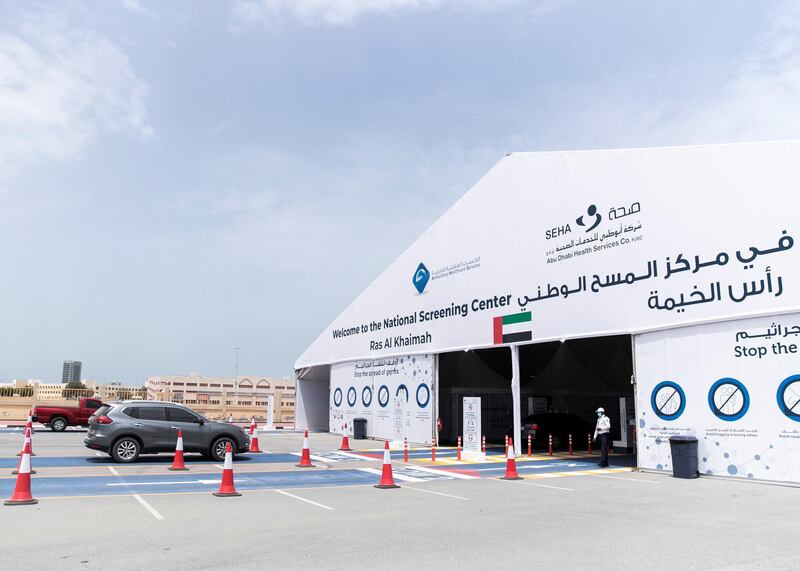 Ras Al Khaimah, UNITED ARAB EMIRATES. 30 APRIL 2020. 
SEHA’s Ras Al Khaimah Covid-19 drive-through testing centre.
(Photo: Reem Mohammed/The National)

Reporter:
Section: