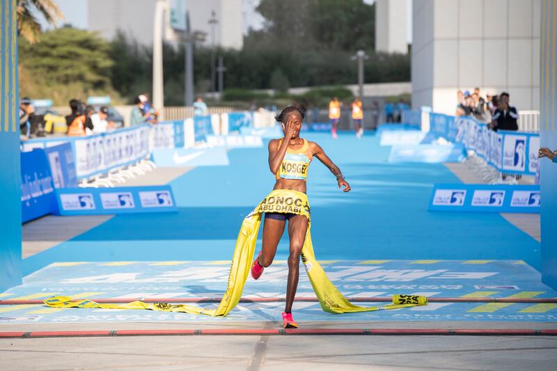 Kenya's Brigid Kosgei broke the women’s course record to win the Abu Dhabi Marathon