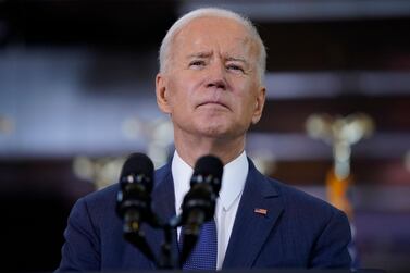 US President Joe Biden delivers a speech on infrastructure spending at Carpenters Pittsburgh Training Center in Pittsburgh, US last month. AP