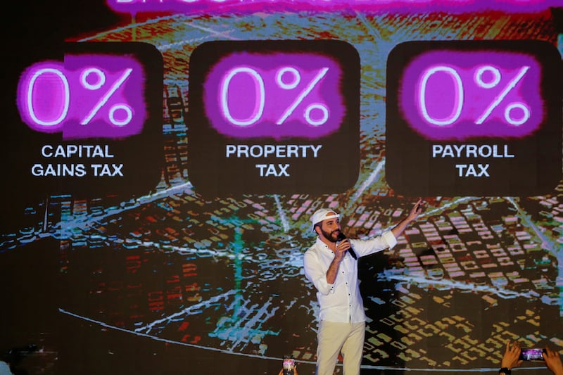 El Salvador President Nayib Bukele speaks at the closing ceremony of Bitcoin Week, where he announced the plan to build the first 'Bitcoin City' in the world. Reuters