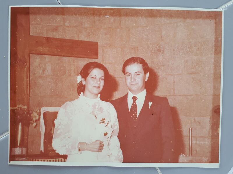 <p>Gladys and Elias Saab on their wedding day in 1981, four years before he disappeared</p>
