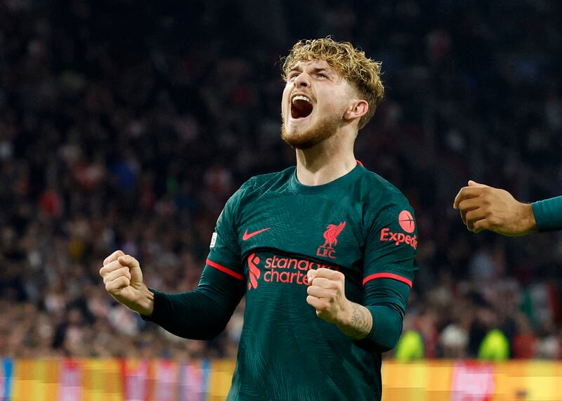 Harvey Elliott celebrates scoring the third goal. Reuters