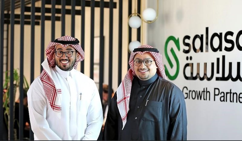 Salasa's co-founders Hasan Alhazmi (left) and Abdulmajeed Alyemni. The pair plan to use proceeds of their latest funding round to expand across Saudi Arabia and the wider Gulf region. Courtesy of 500 Startups