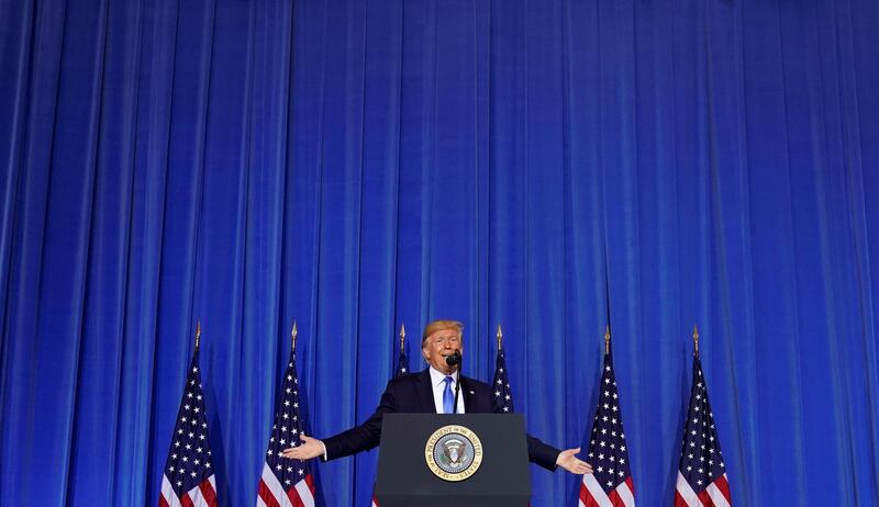 U.S. President Donald Trump holds a news conference on the final day of the G20 leaders summit in Osaka, Japan June 29, 2019. REUTERS/Kevin Lamarque