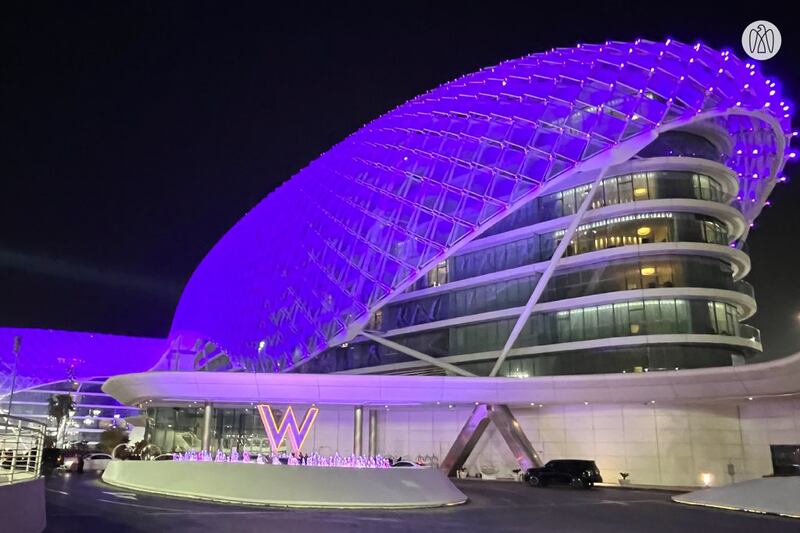 W Abu Dhabi Yas Island was decked in purple in honour of the queen.