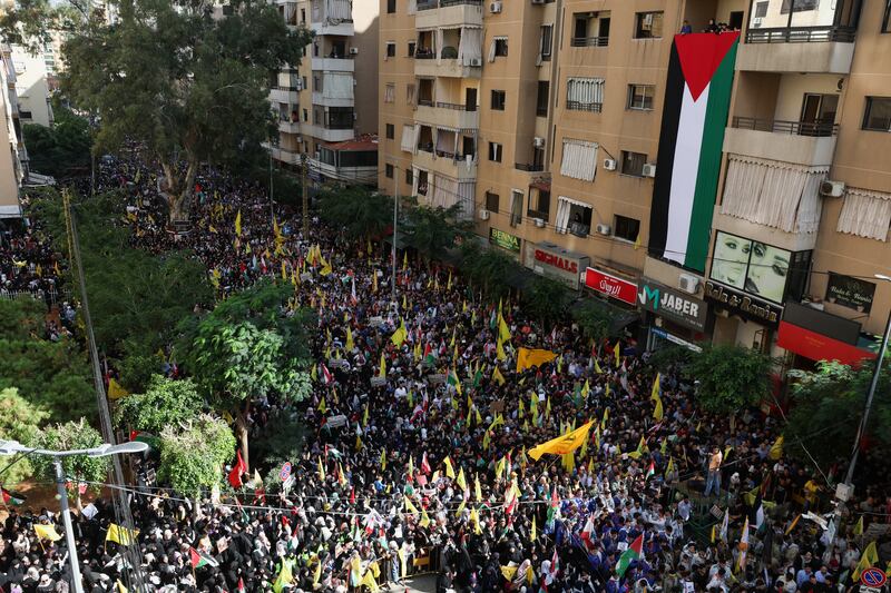 Hezbollah supporters take part in a demonstration after the horrific blast, in southern Beirut. Reuters