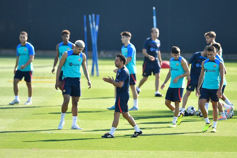 Barcelona's Spanish coach Xavi leads training. AFP