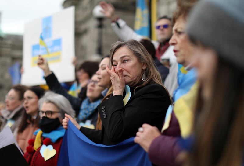 Hundreds of people gathered in solidarity with the people of Ukraine during a rally organised by the Ukrainian Canadian Congress on the steps of the British Columbia Legislature in Victoria, Canada. The Canadian Press via AP