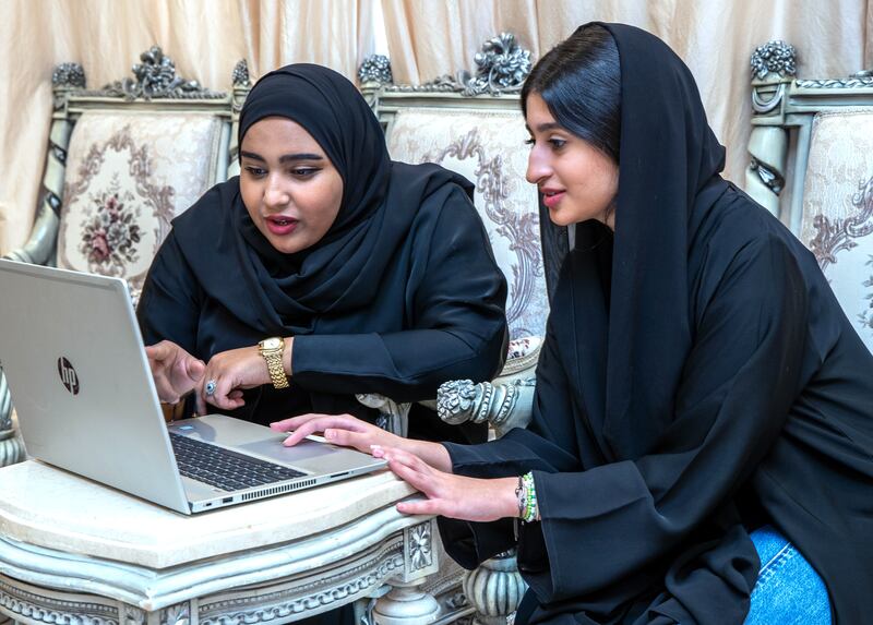 Alyazia Al Hadhrami, left, and Ghalyah Al Hendi, whose project has been selected to represent the UAE. Victor Besa / The National