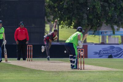 Sanchit Sharma during his UAE debut against Ireland. Antonie Robertson / The National
