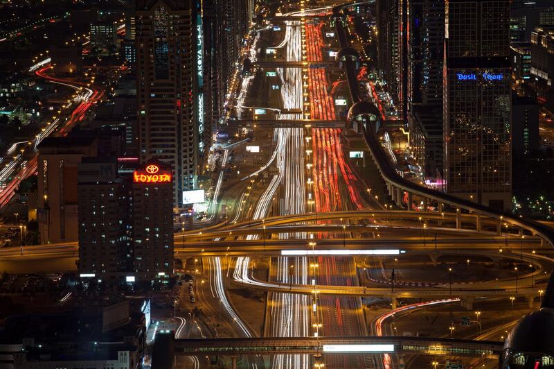 DUBAI, UAE. April 7, 2014 - Photograph of a view over Sheikh Zayed Road and the skyline in Dubai, April 7, 2014. (Photos by: Sarah Dea/The National, Story by: STANDALONE, ANNIVERSARY ISSUE, FOCUS)
