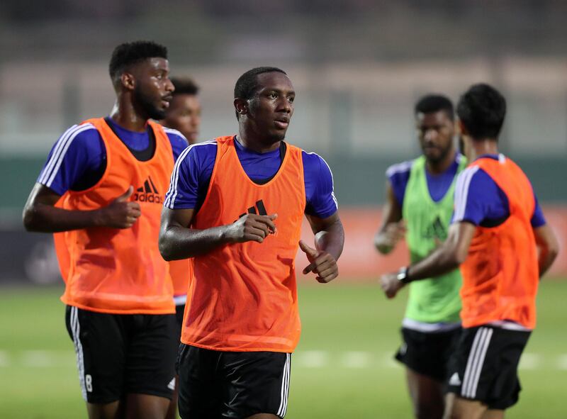 Dubai, United Arab Emirates - August 22nd, 2017: Ahmed Khalil of the UAE football team trains ahead of their game against Saudi Arabia. Tuesday, August 22nd, 2017 at Al Khawaneej, Dubai. Chris Whiteoak / The National