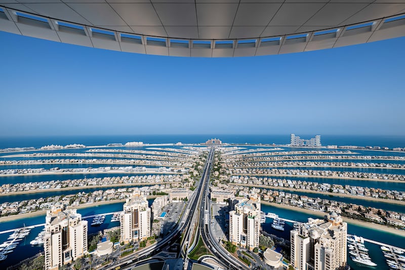 Views across the Palm Jumeriah from Aura Skypool. Photo: Aura