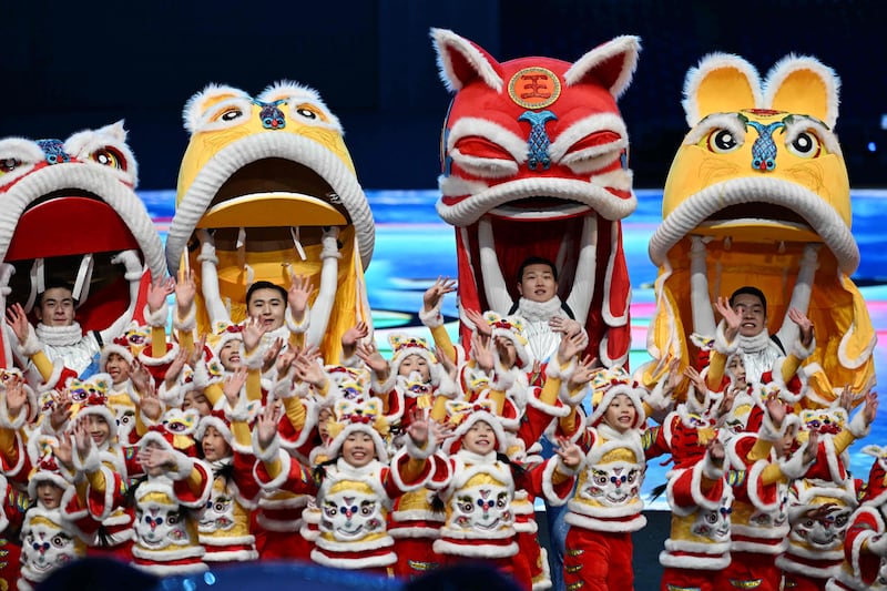 Performers during the opening ceremony of the Beijing 2022 Winter Olympics at the National Stadium on Friday, February 4, 2022. AFP